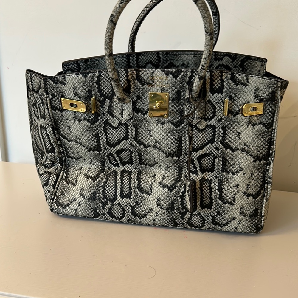 H bag BIRKIN STYLE purse Black & White Snake Print